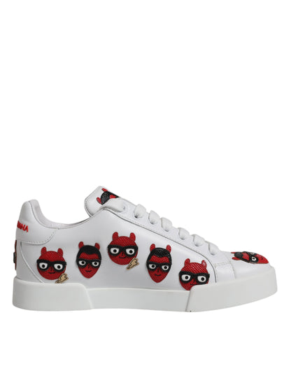 Dolce & Gabbana White Devil Face Portofino Sneakers Shoes by Dolce & Gabbana