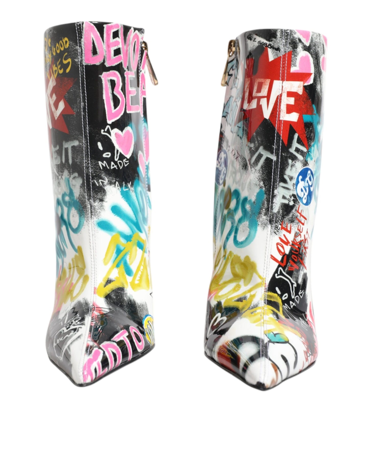 Dolce & Gabbana Multicolor Graffiti Keira Mid Calf Boots Shoes by Dolce & Gabbana