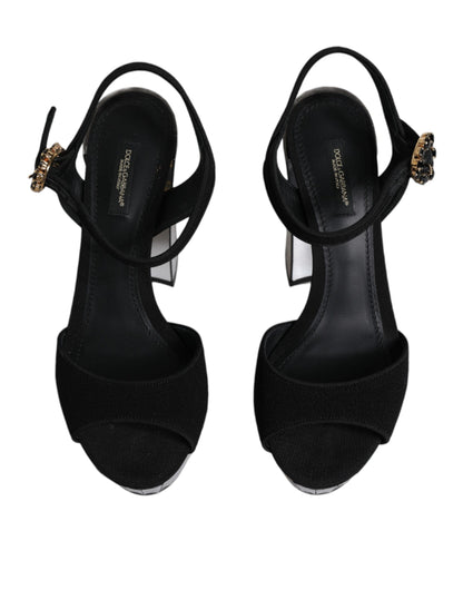 Dolce & Gabbana Black Mirror Heels Platform Sandals Shoes by Dolce & Gabbana