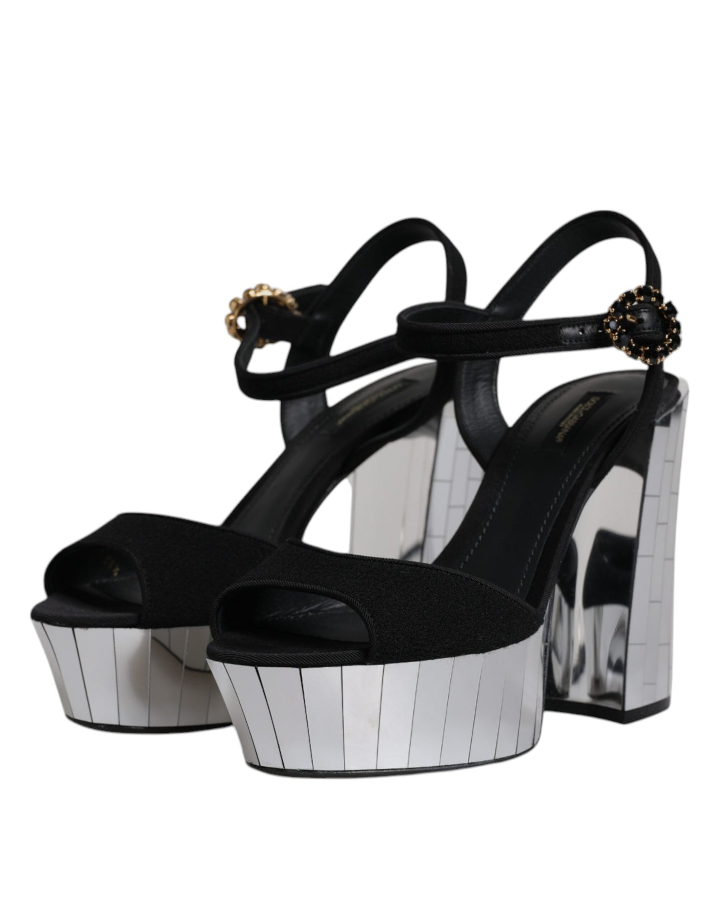 Dolce & Gabbana Black Mirror Heels Platform Sandals Shoes by Dolce & Gabbana