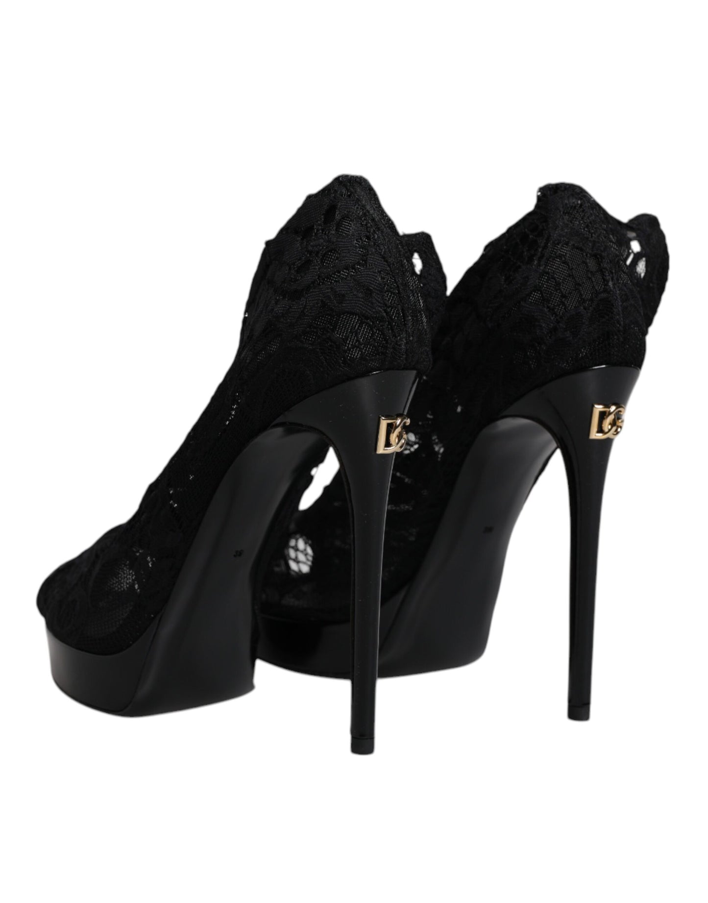 Dolce & Gabbana Black Stretch Taormina Lace Boots Shoes by Dolce & Gabbana