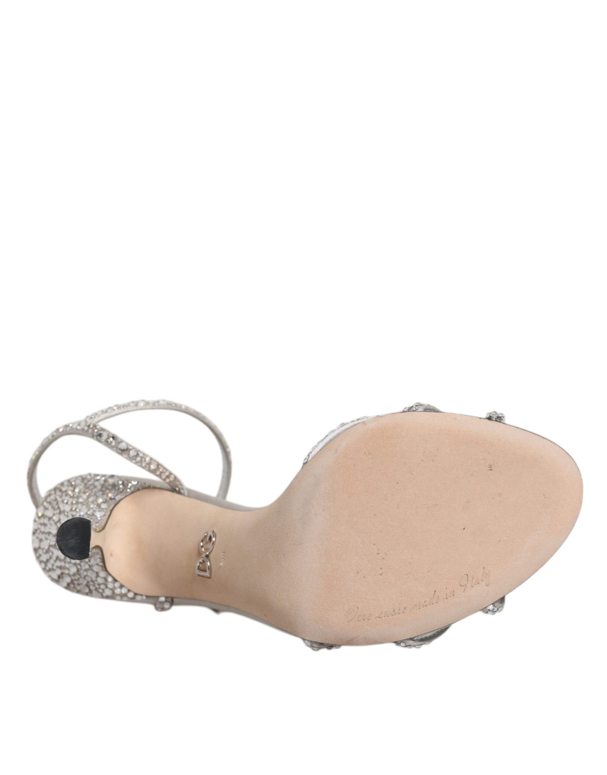 Dolce & Gabbana Silver Crystal Ankle Strap Sandals Shoes by Dolce & Gabbana