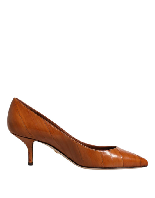 Escarpins à petits talons en cuir marron Dolce &amp; Gabbana