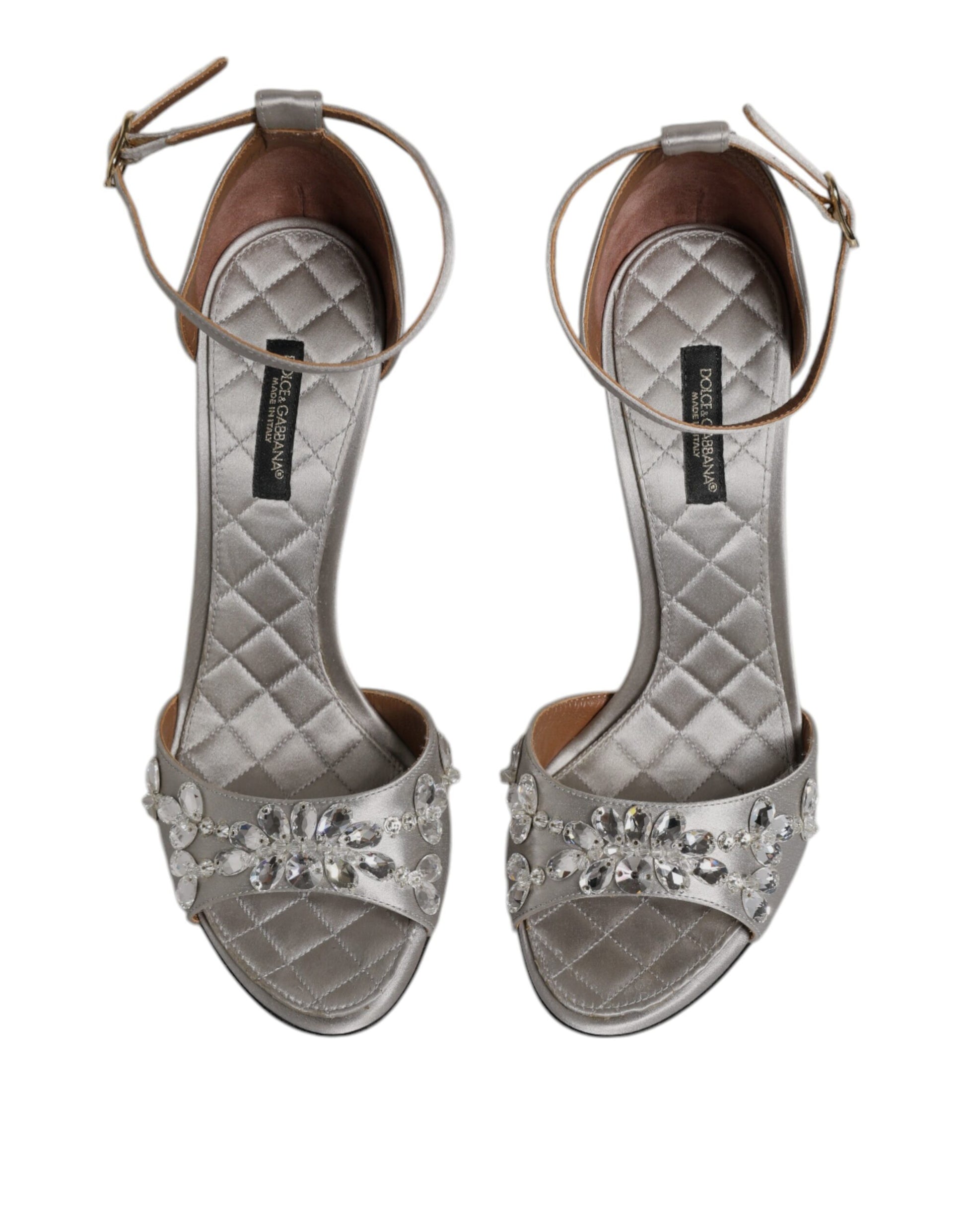 Dolce & Gabbana Silver Ankle Strap Crystal Sandals Shoes by Dolce & Gabbana