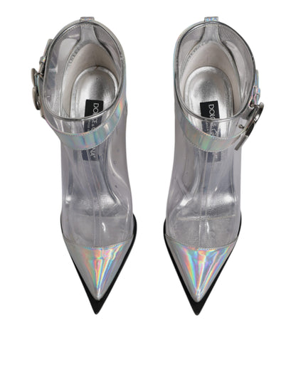 Dolce & Gabbana Silver Iridescent Pointed Short Boots Shoes by Dolce & Gabbana