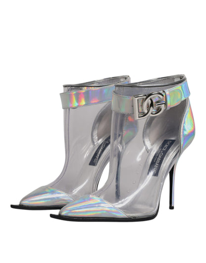 Dolce & Gabbana Silver Iridescent Pointed Short Boots Shoes by Dolce & Gabbana