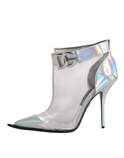 Dolce & Gabbana Silver Iridescent Pointed Short Boots Shoes by Dolce & Gabbana