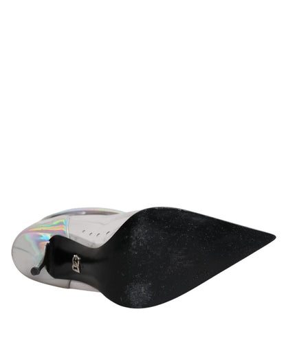 Dolce & Gabbana Silver Iridescent Pointed Short Boots Shoes by Dolce & Gabbana