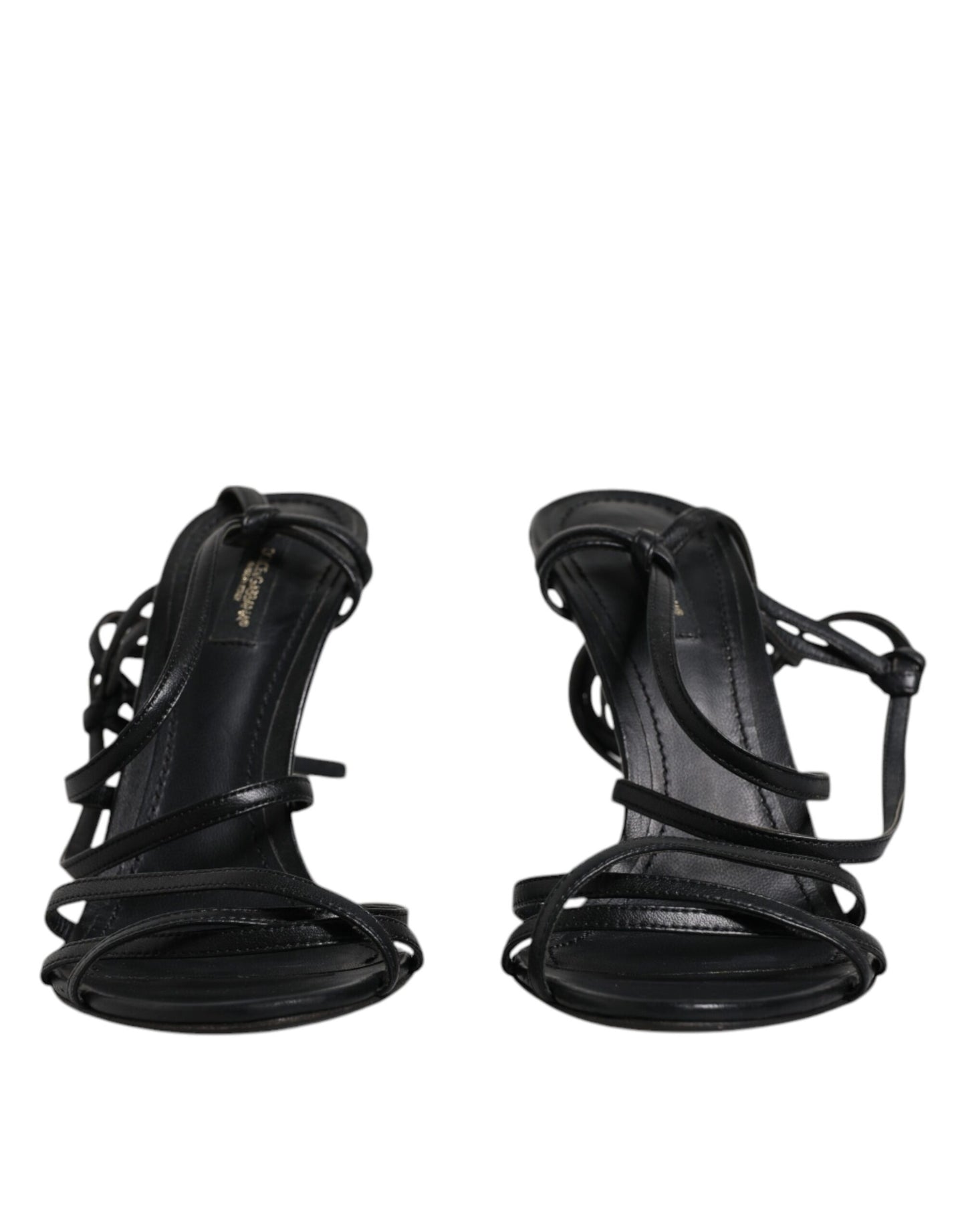 Dolce & Gabbana Black Leather High Heels Keira Sandals Shoes by Dolce & Gabbana