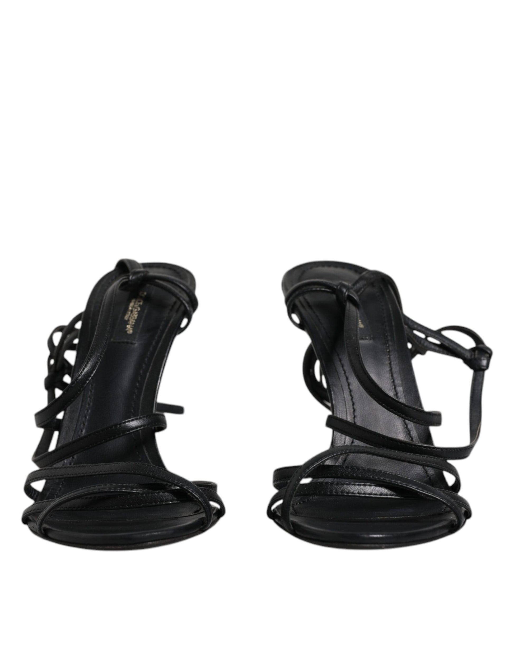 Dolce & Gabbana Black Leather High Heels Keira Sandals Shoes by Dolce & Gabbana