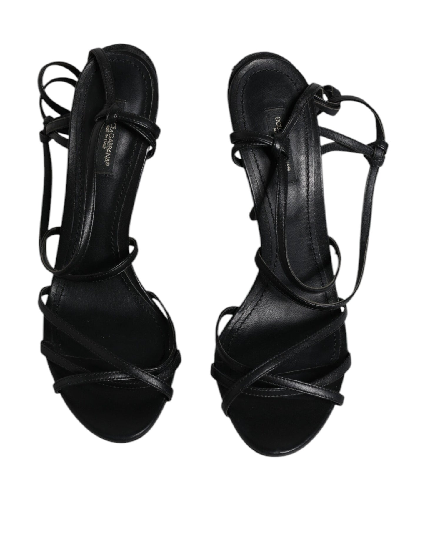 Dolce & Gabbana Black Leather High Heels Keira Sandals Shoes by Dolce & Gabbana