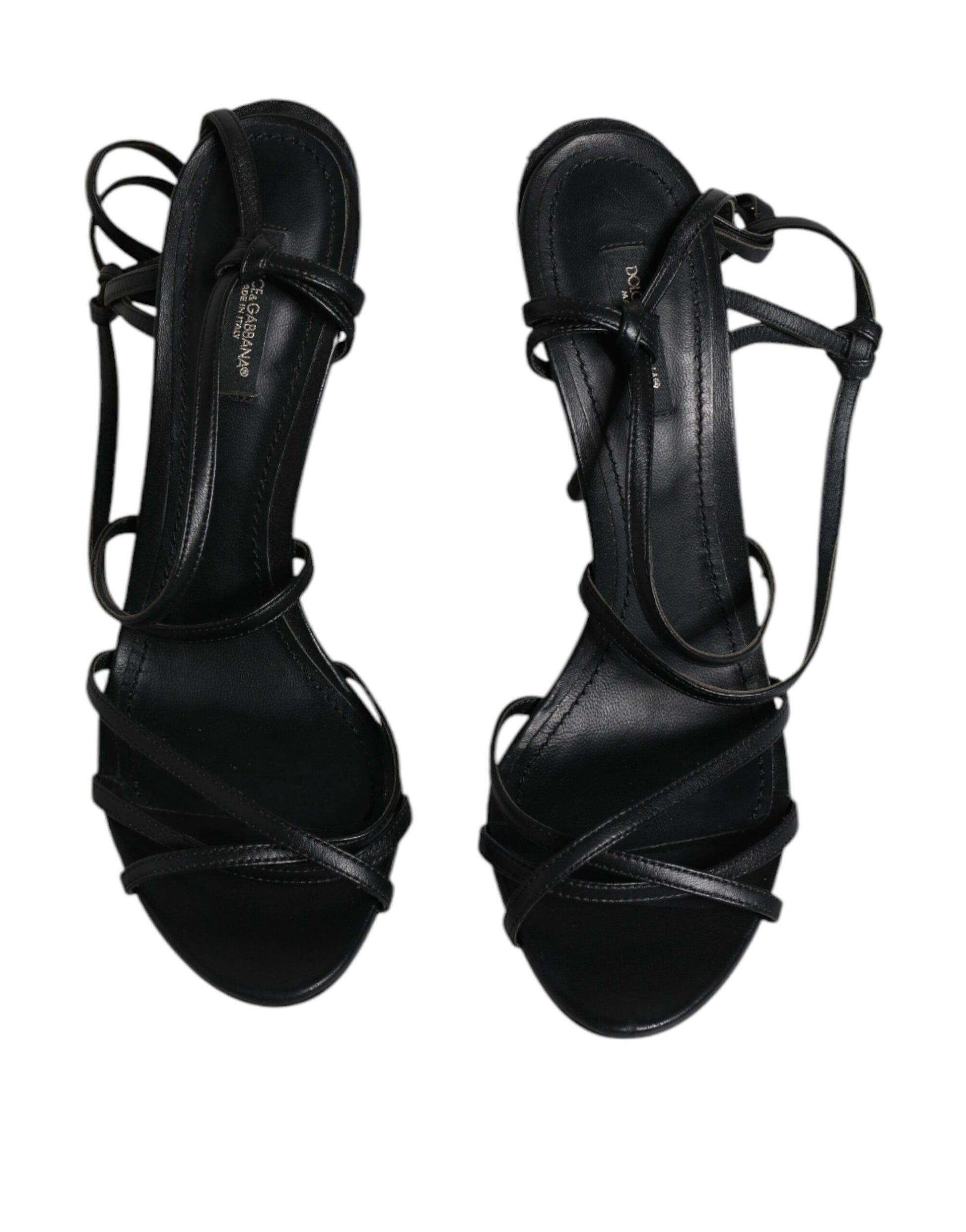 Dolce & Gabbana Black Leather High Heels Keira Sandals Shoes by Dolce & Gabbana