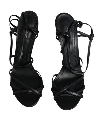 Dolce & Gabbana Black Leather High Heels Keira Sandals Shoes by Dolce & Gabbana