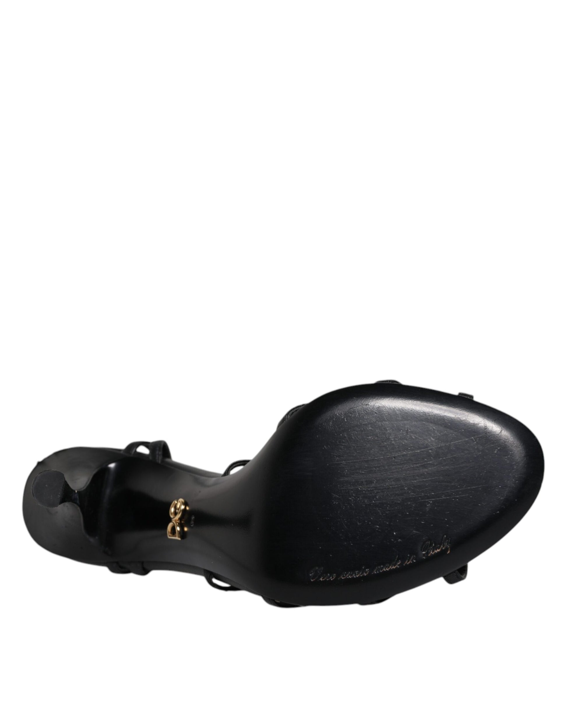 Dolce & Gabbana Black Leather High Heels Keira Sandals Shoes by Dolce & Gabbana