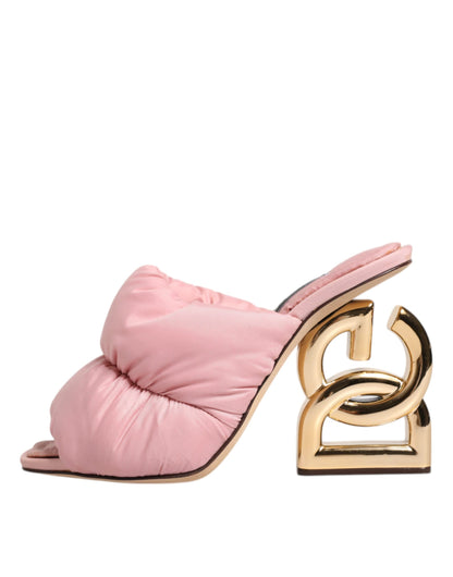 Dolce & Gabbana Pink Quilted DG Heel Slide Sandals Shoes by Dolce & Gabbana