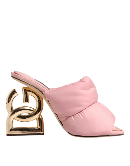 Dolce & Gabbana Pink Quilted DG Heel Slide Sandals Shoes by Dolce & Gabbana