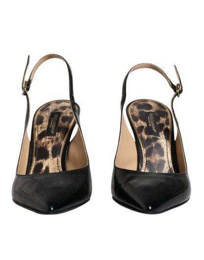Chaussures à talons hauts et brides arrière en cuir noir Dolce &amp; Gabbana