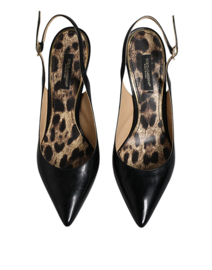 Chaussures à talons hauts et brides arrière en cuir noir Dolce &amp; Gabbana