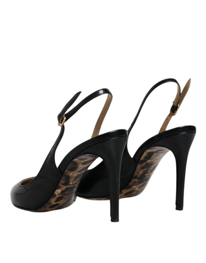 Chaussures à talons hauts et brides arrière en cuir noir Dolce &amp; Gabbana
