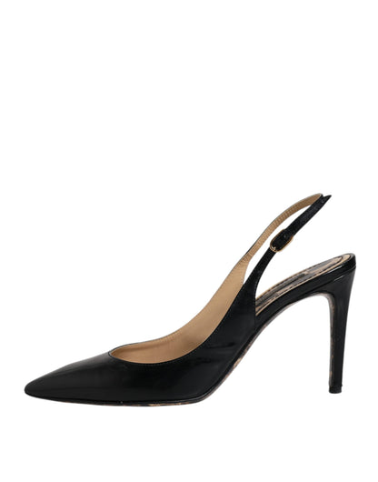 Chaussures à talons hauts et brides arrière en cuir noir Dolce &amp; Gabbana