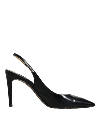 Chaussures à talons hauts et brides arrière en cuir noir Dolce &amp; Gabbana
