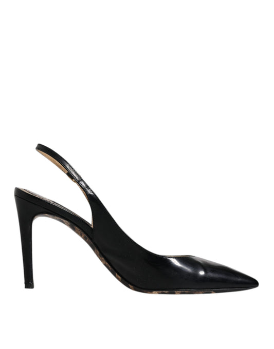 Chaussures à talons hauts et brides arrière en cuir noir Dolce &amp; Gabbana