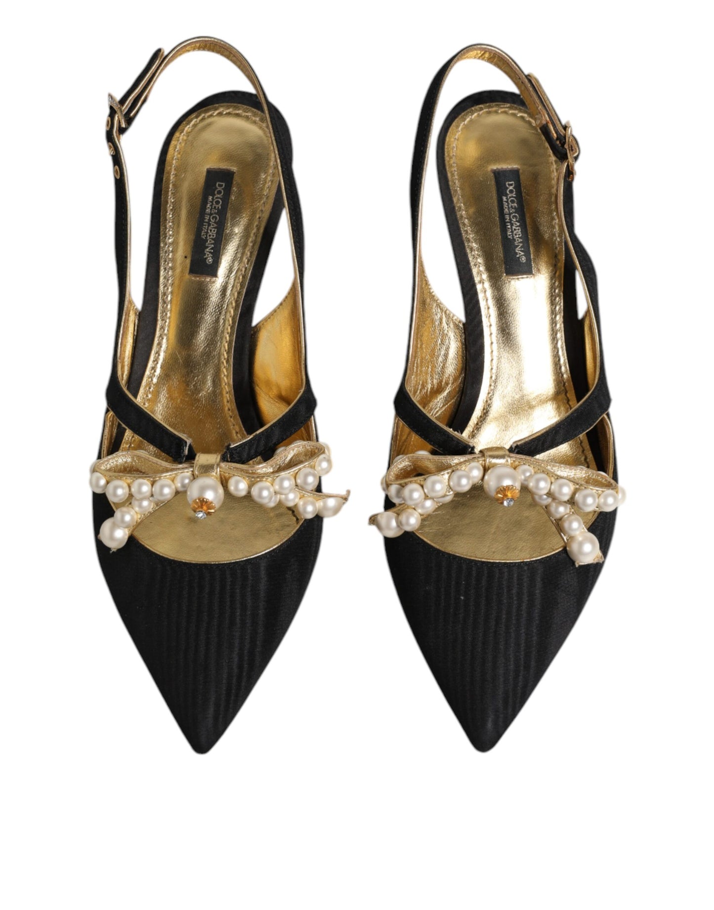 Dolce & Gabbana Black Leather Faux Pearls Slingbacks Shoes by Dolce & Gabbana
