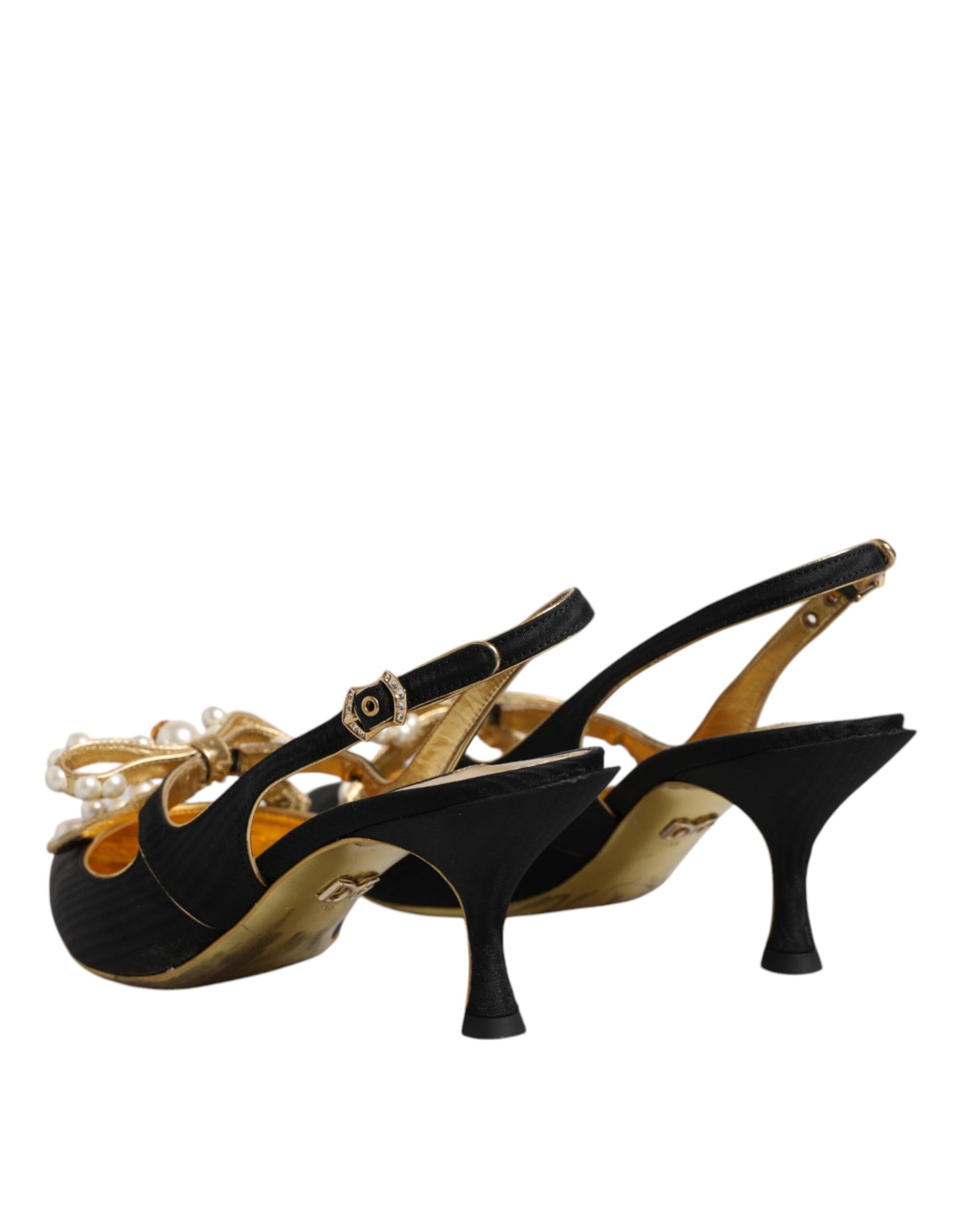 Dolce & Gabbana Black Leather Faux Pearls Slingbacks Shoes by Dolce & Gabbana