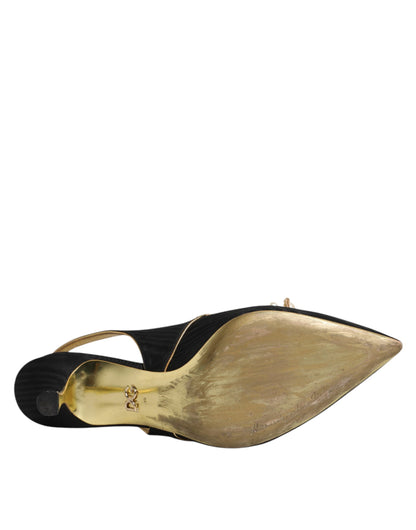 Dolce & Gabbana Black Leather Faux Pearls Slingbacks Shoes by Dolce & Gabbana