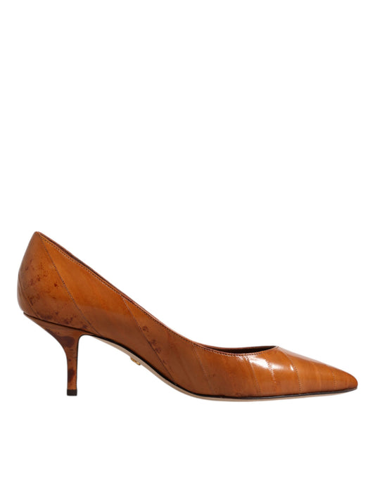 Escarpins à petits talons en cuir marron Dolce &amp; Gabbana