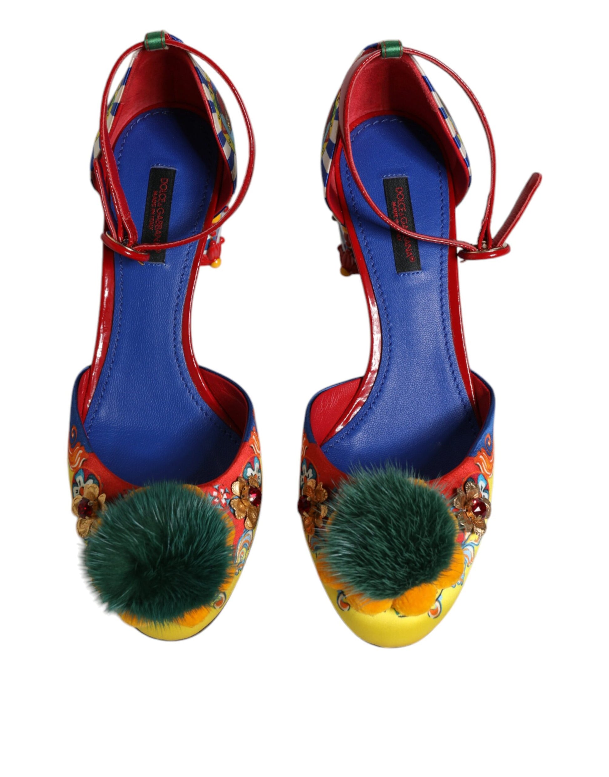 Dolce & Gabbana Multicolor Carretto Crystal Fur Sandals Shoes by Dolce & Gabbana