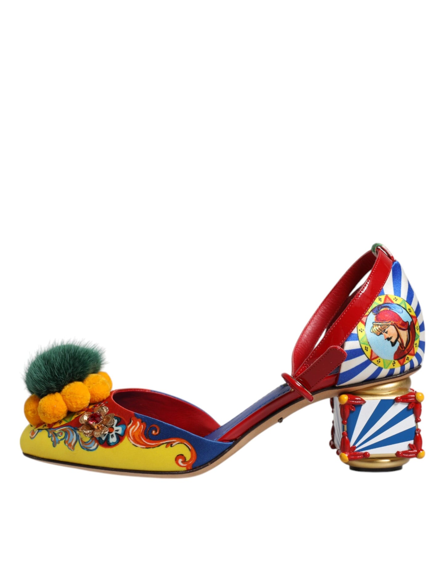 Dolce & Gabbana Multicolor Carretto Crystal Fur Sandals Shoes by Dolce & Gabbana