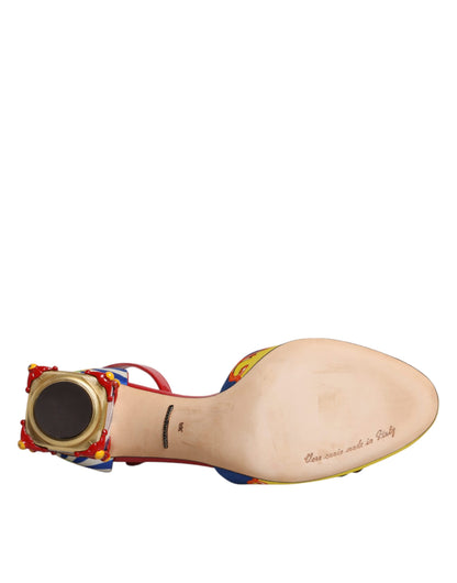 Dolce & Gabbana Multicolor Carretto Crystal Fur Sandals Shoes by Dolce & Gabbana
