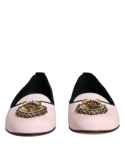 Mocassins plats à enfiler en velours rose clair Dolce &amp; Gabbana