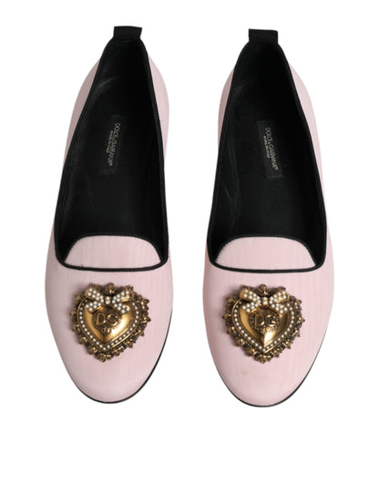 Mocassins plats à enfiler en velours rose clair Dolce &amp; Gabbana