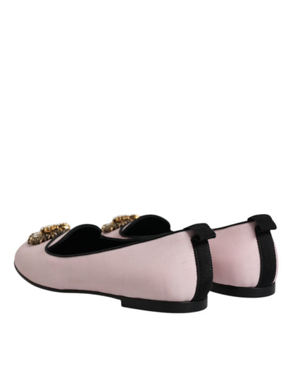 Mocassins plats à enfiler en velours rose clair Dolce &amp; Gabbana