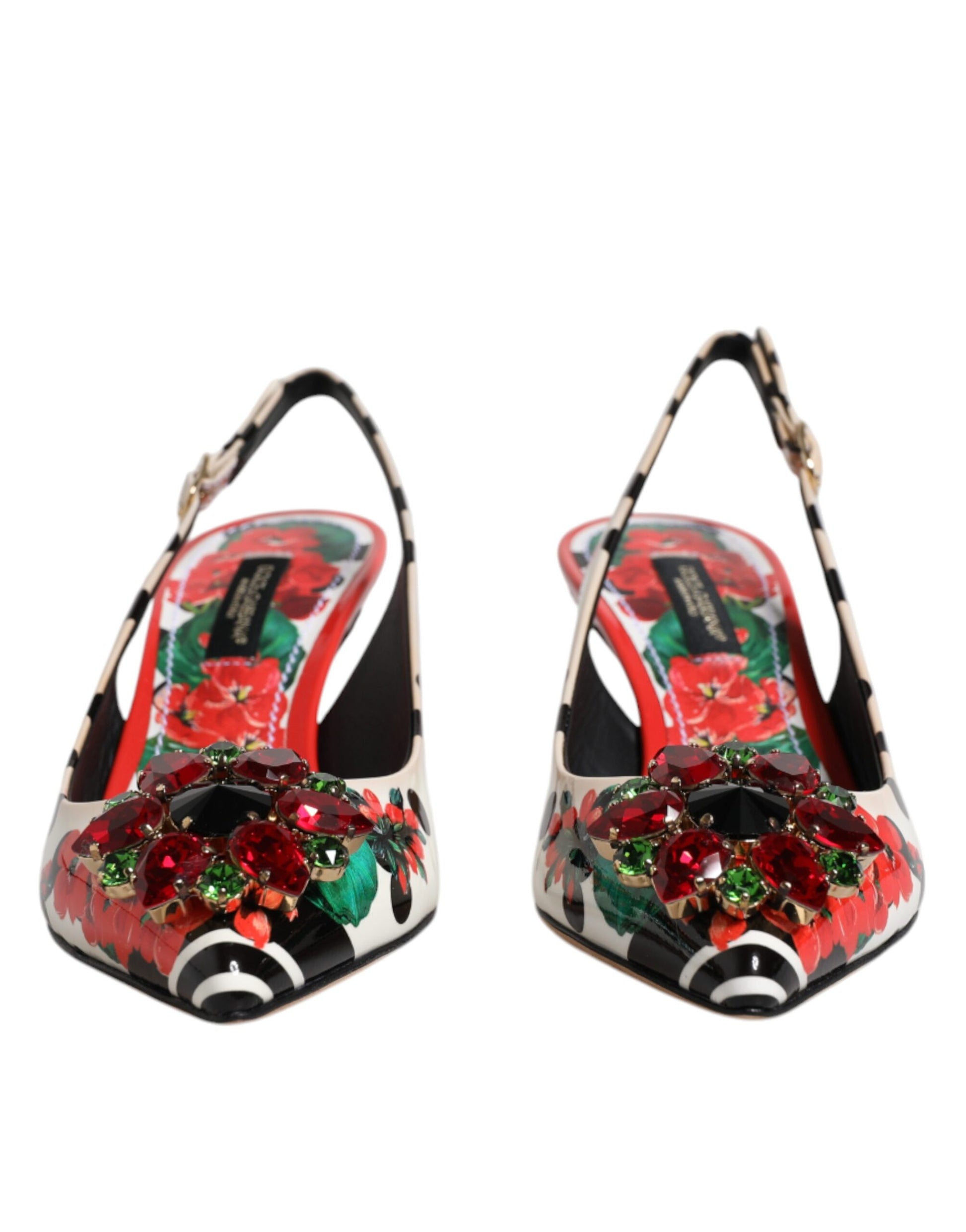Dolce & Gabbana Multicolor Leather Crystal Heels Slingback Shoes by Dolce & Gabbana