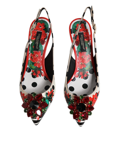 Dolce & Gabbana Multicolor Leather Crystal Heels Slingback Shoes by Dolce & Gabbana