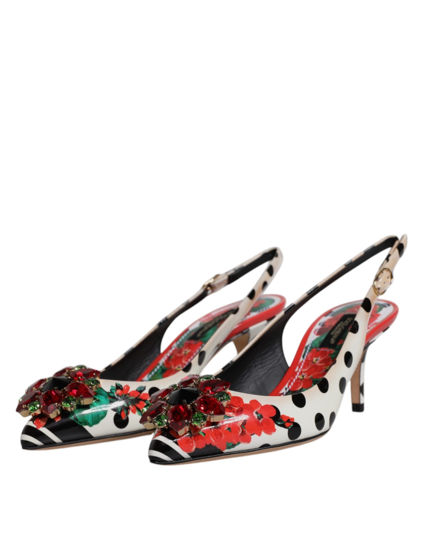 Dolce & Gabbana Multicolor Leather Crystal Heels Slingback Shoes by Dolce & Gabbana