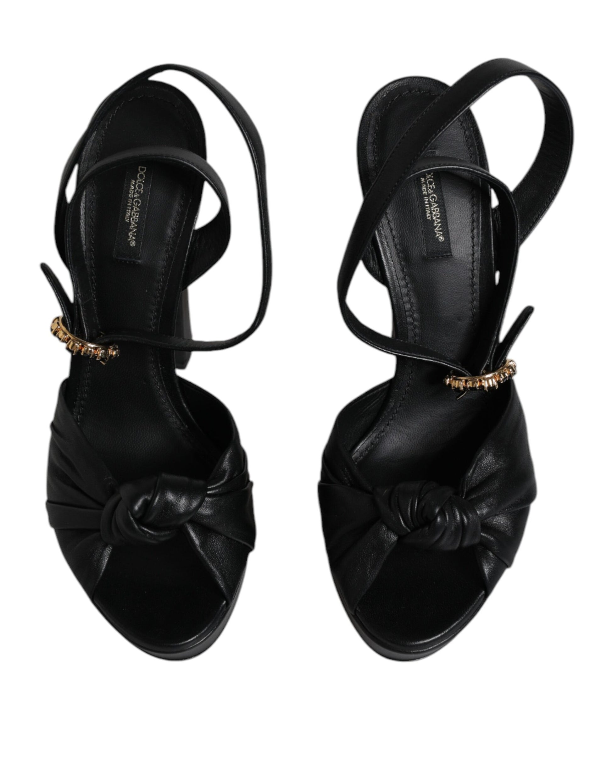 Dolce & Gabbana Black Leather Platform Heels Sandals Shoes by Dolce & Gabbana
