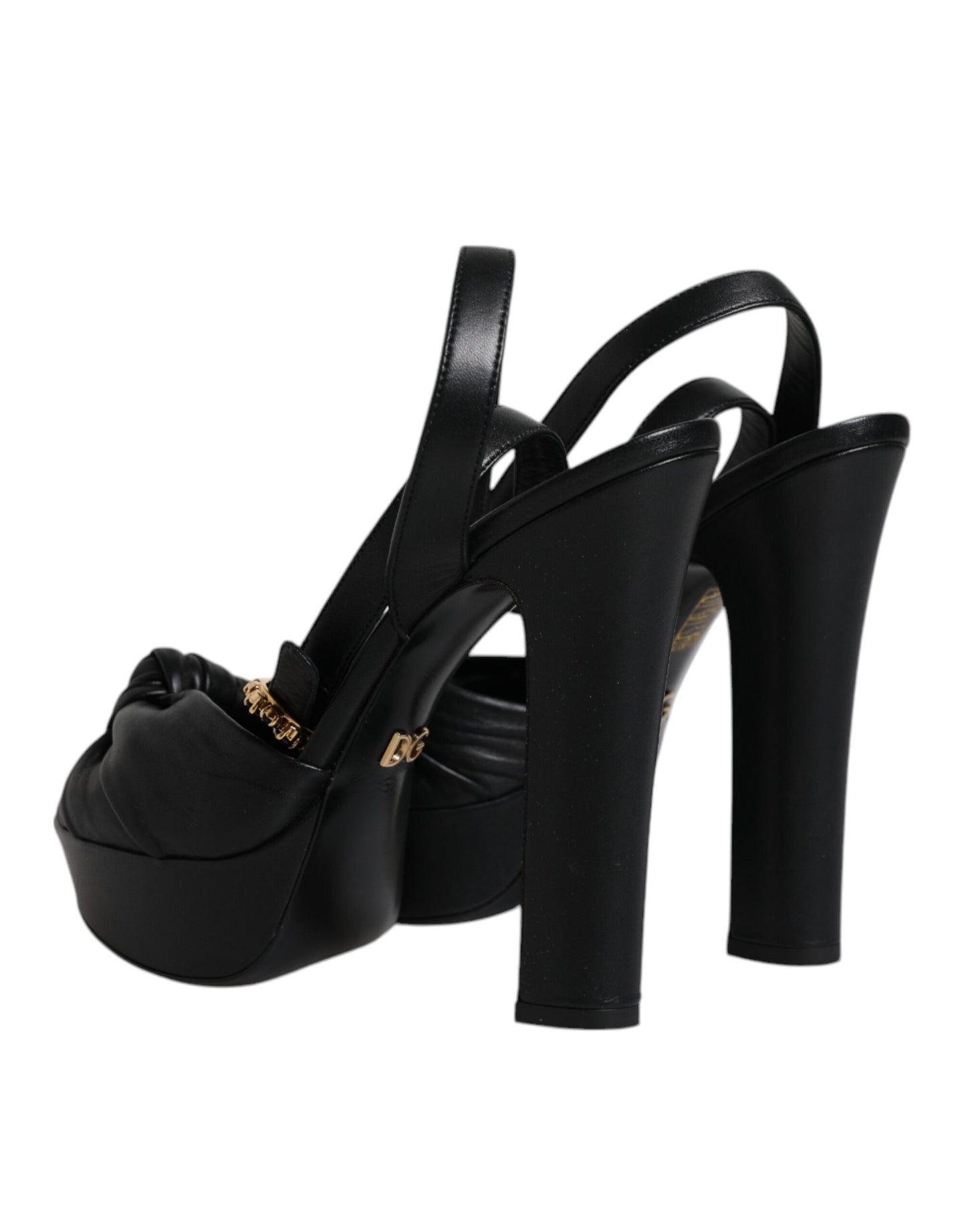 Dolce & Gabbana Black Leather Platform Heels Sandals Shoes by Dolce & Gabbana