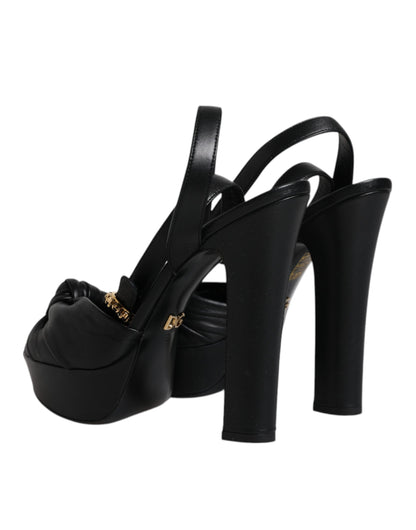Dolce & Gabbana Black Leather Platform Heels Sandals Shoes by Dolce & Gabbana