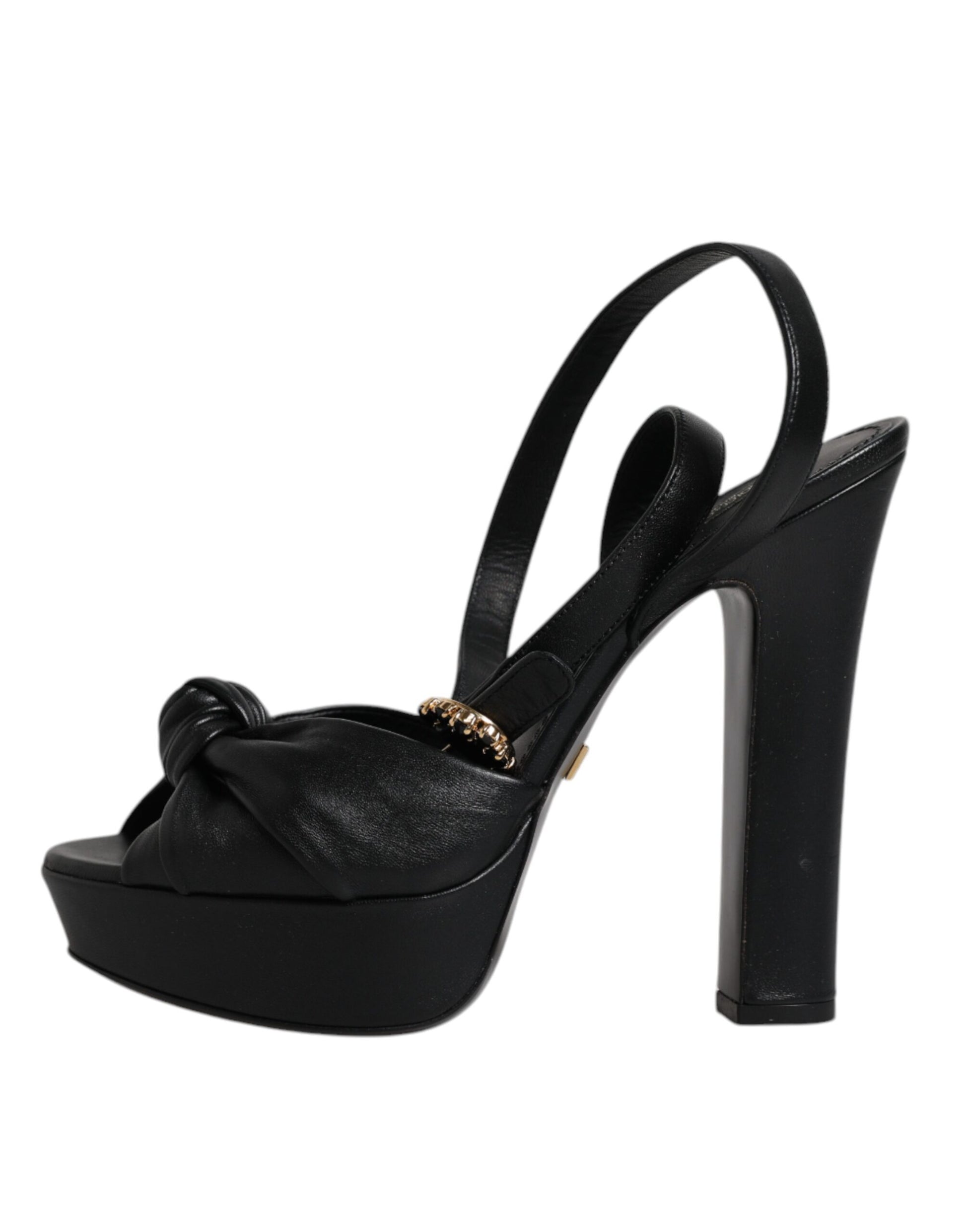 Dolce & Gabbana Black Leather Platform Heels Sandals Shoes by Dolce & Gabbana