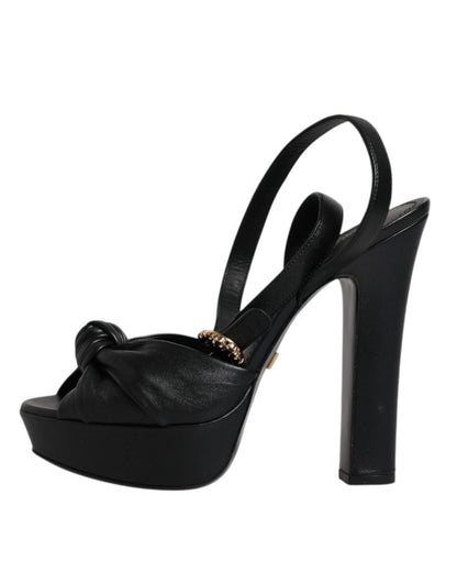Dolce & Gabbana Black Leather Platform Heels Sandals Shoes by Dolce & Gabbana