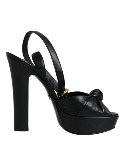 Dolce & Gabbana Black Leather Platform Heels Sandals Shoes by Dolce & Gabbana