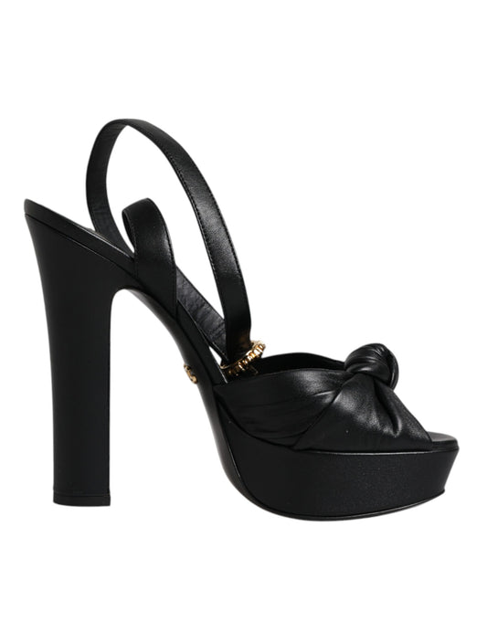 Dolce & Gabbana Black Leather Platform Heels Sandals Shoes by Dolce & Gabbana