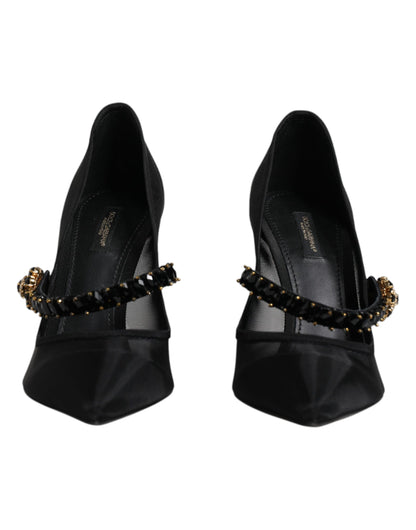 Escarpins Mary Jane en maille noire à talons en cristal Dolce &amp; Gabbana