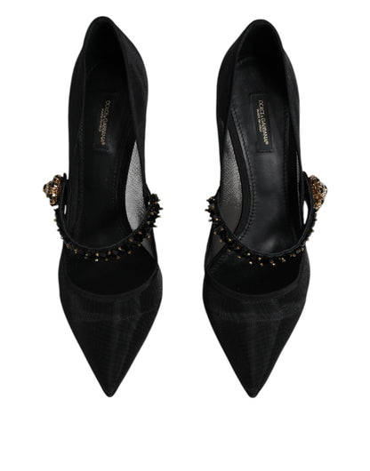 Escarpins Mary Jane en maille noire à talons en cristal Dolce &amp; Gabbana
