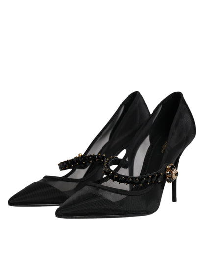 Escarpins Mary Jane en maille noire à talons en cristal Dolce &amp; Gabbana