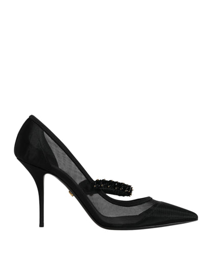 Escarpins Mary Jane en maille noire à talons en cristal Dolce &amp; Gabbana